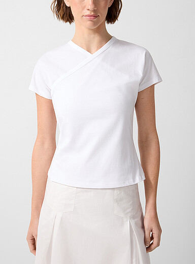 Paloma Wool: Le t-shirt en coton dolman crois&eacute; Olimpia Blanc pour femme