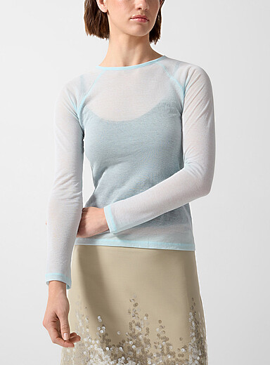 Paloma Wool: Le t-shirt raglan diaphane Hiro Bleu p&acirc;le - Bleu ciel pour femme