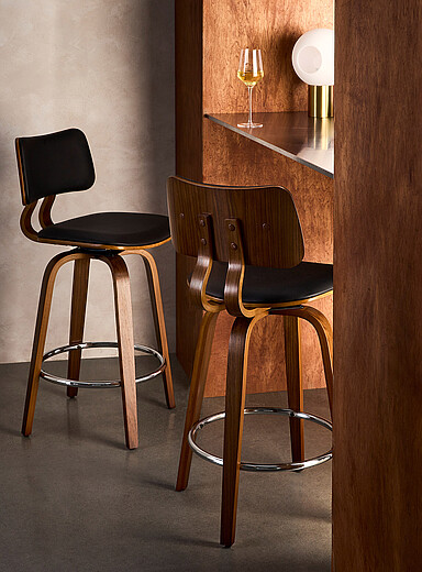 Walnut veneer faux-leather swivel counter chair | Simons Maison