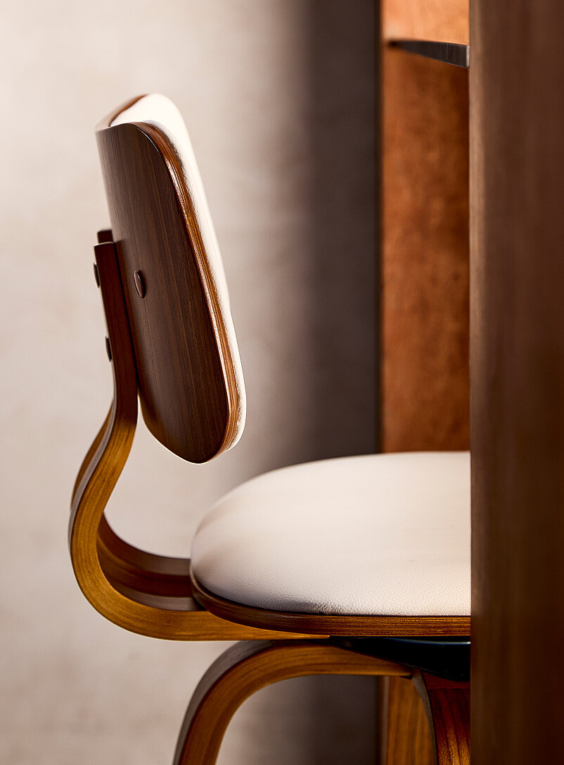 Simons Maison Black Walnut veneer faux-leather swivel counter chair