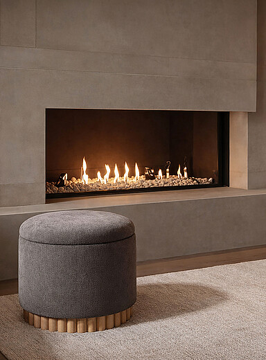 Wooden base round storage ottoman
