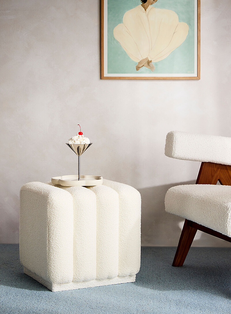 Bouclé texture quilted-style pouf product image (primary)