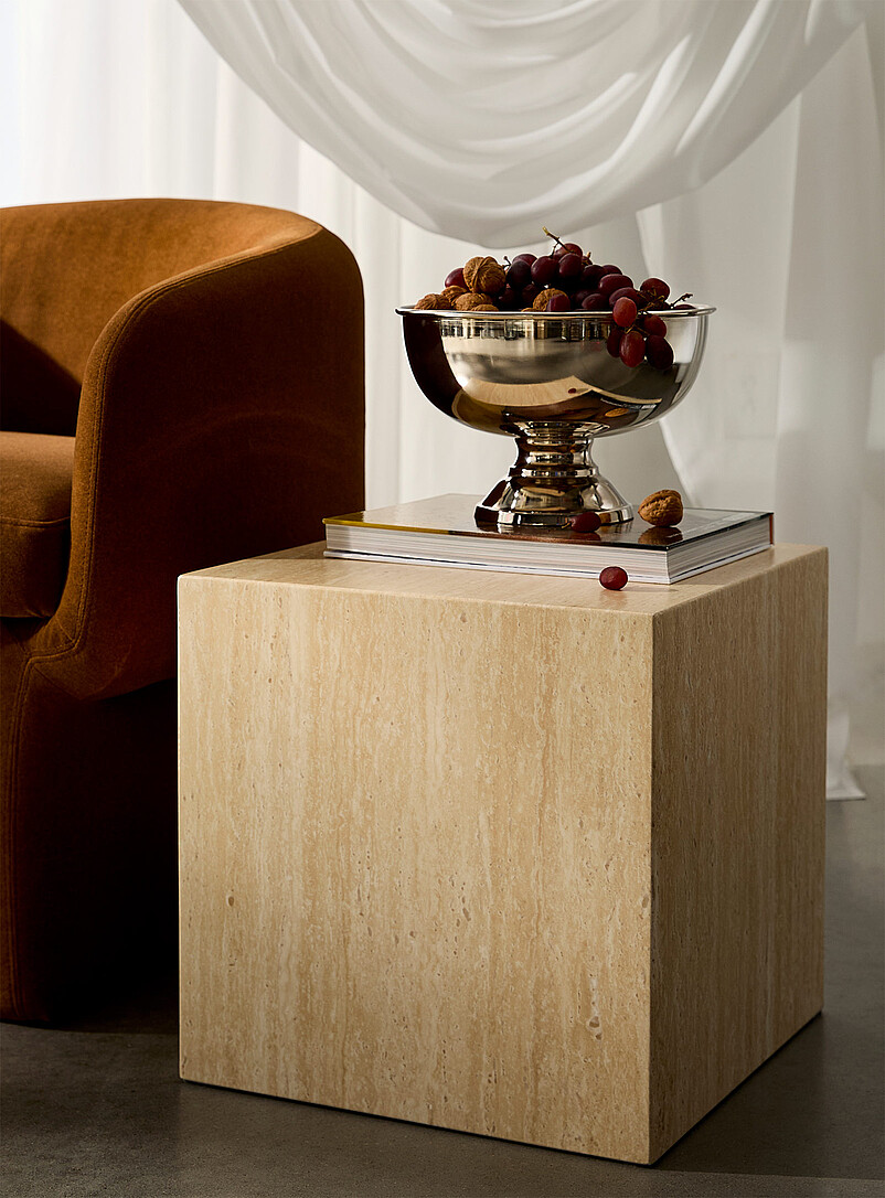 Travertine finish concrete cubic side table product image 2