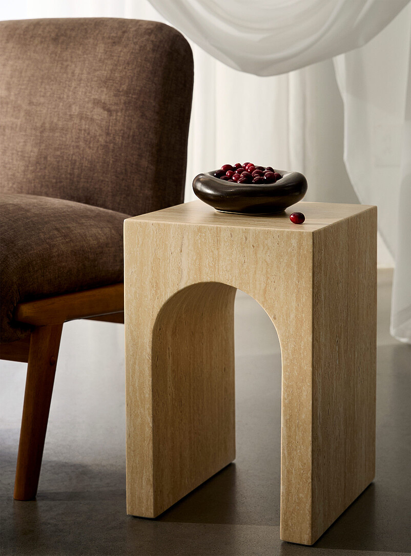 Arch travertine-finish concrete side table product image 2