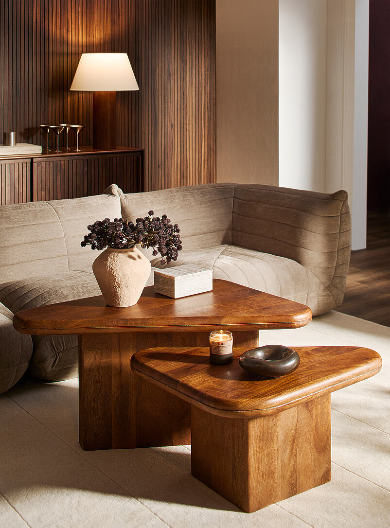 Walnut-finish triangular coffee tables Set of 2 product image (primary)
