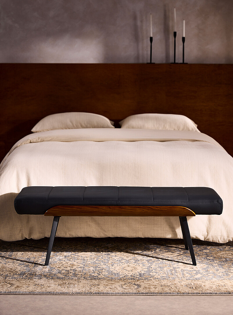Cushioned bench in topstitched faux leather product image (primary)