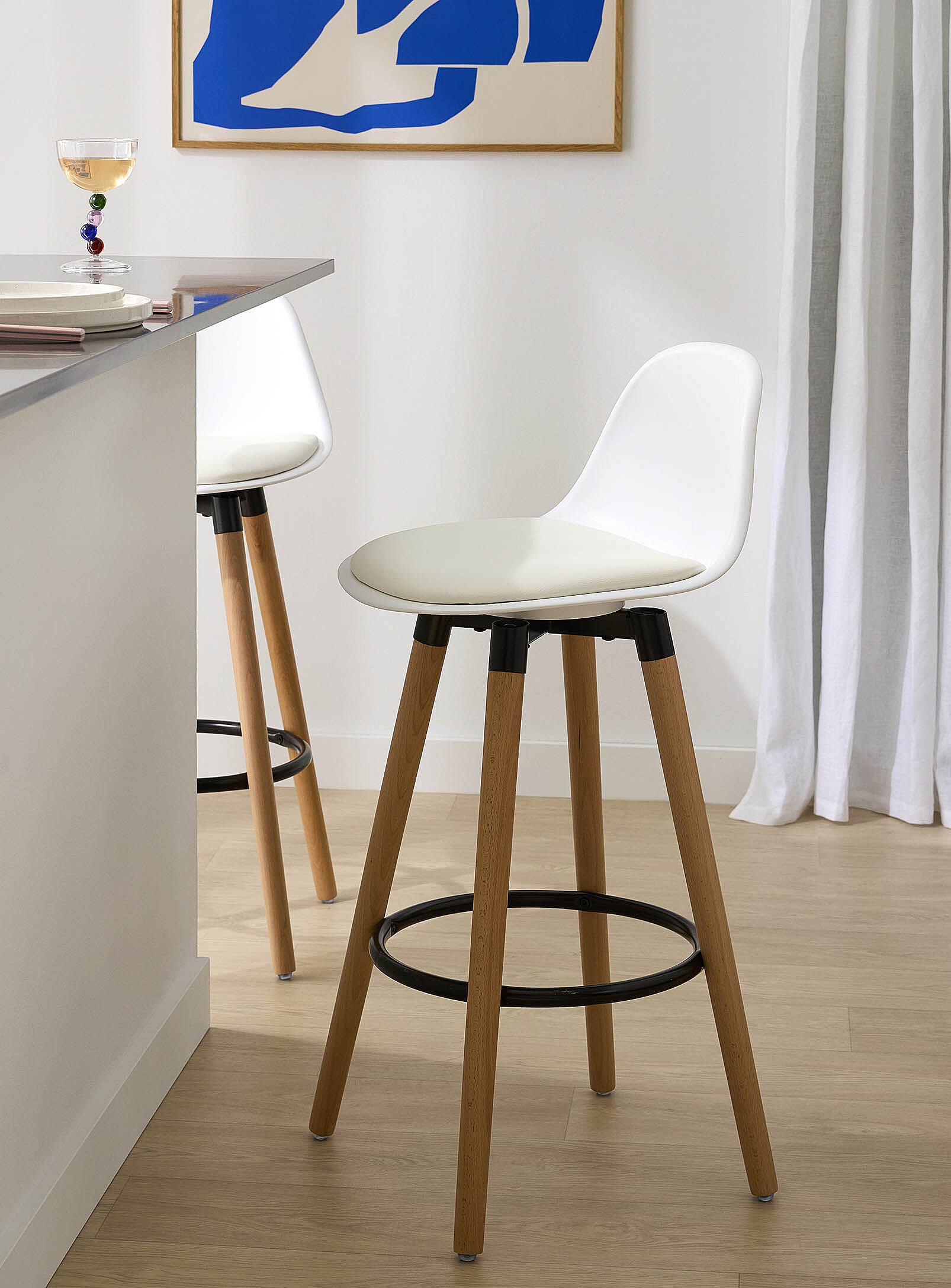 SIMONS MAISON WOOD-LEG PADDED COUNTER STOOLS SET OF 2
