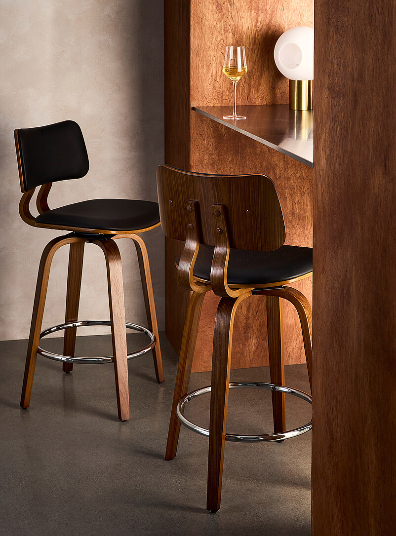 Walnut veneer faux-leather swivel counter chair product image (primary)