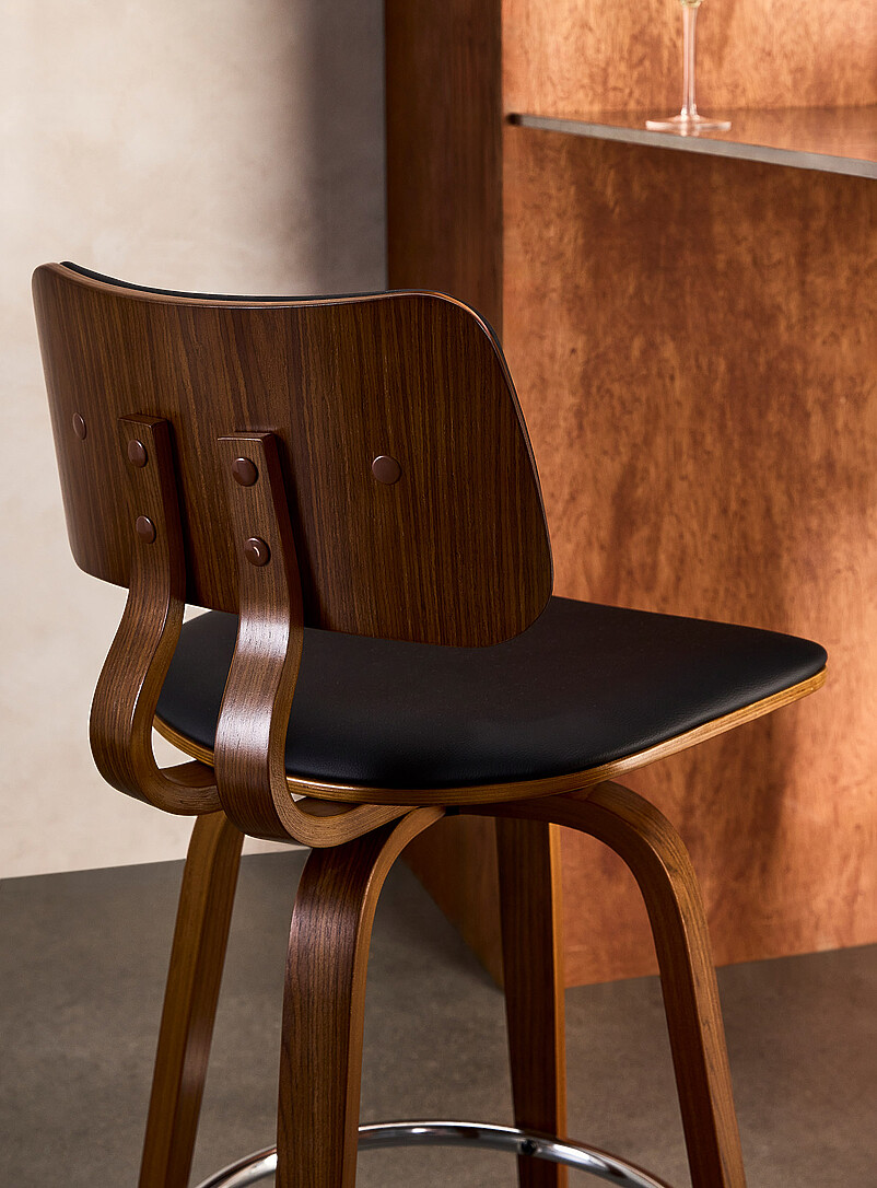 Walnut veneer faux-leather swivel counter chair product image 2