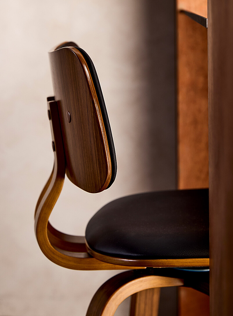 Walnut veneer faux-leather swivel counter chair product image 3