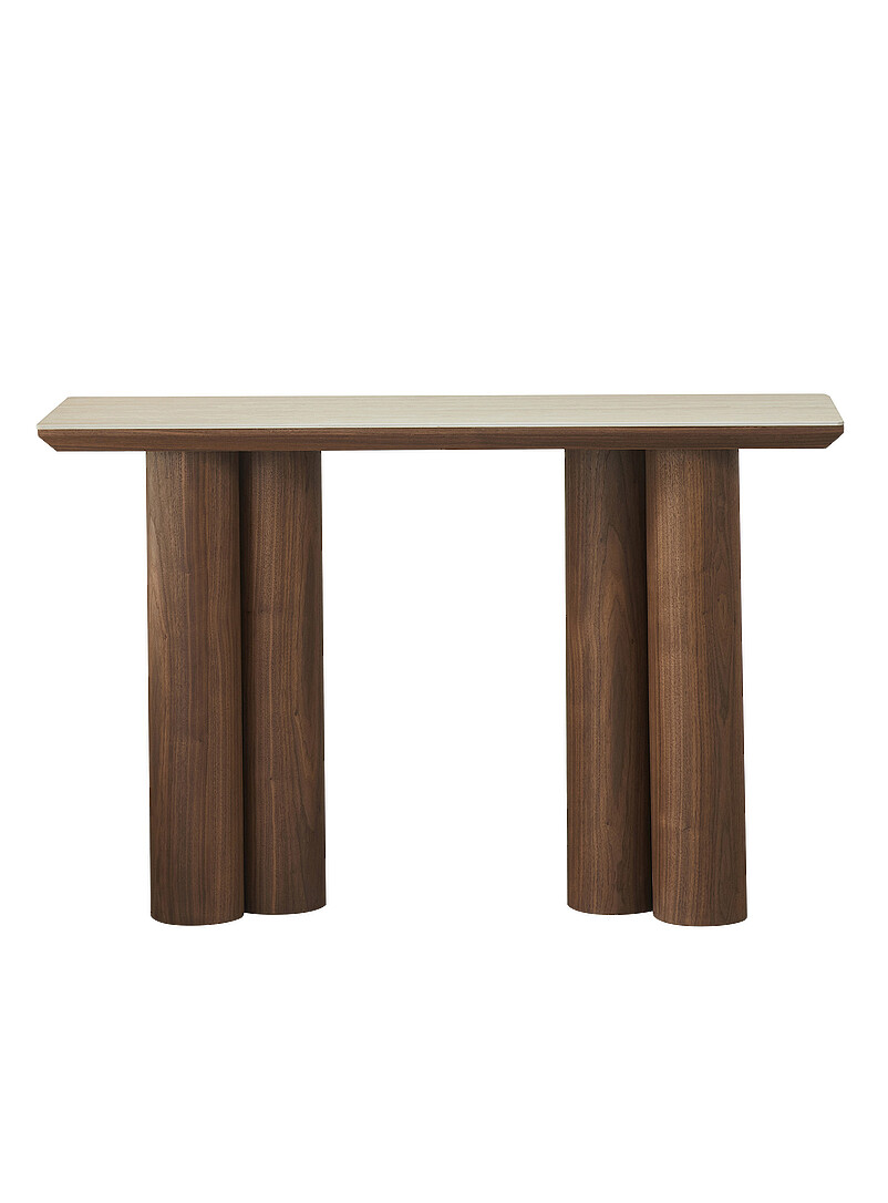 Double pedestal stone and wood console product image 2