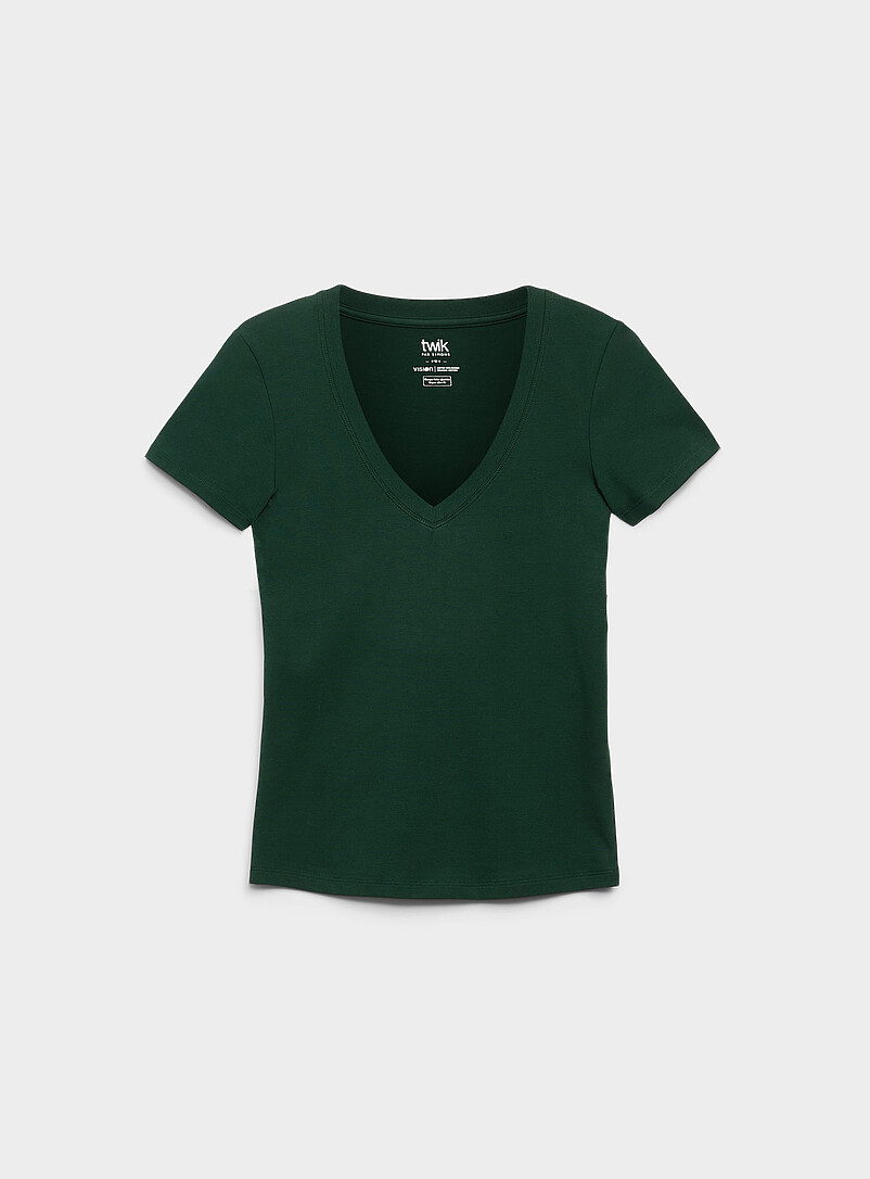 Twik Burgundy Organic cotton V-neck T-shirt <b>Super slim fit</b> for women
