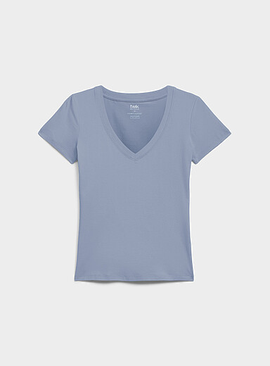 Twik: Le t-shirt col V coton biologique <b>Coupe tr&egrave;s ajust&eacute;e</b> Bleu royal - Saphir pour femme
