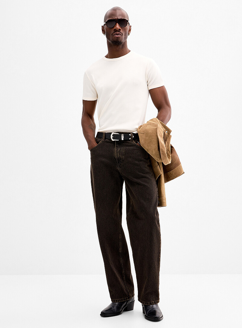 Le 31: Le t-shirt jersey c&ocirc;tel&eacute; <b>Coupe ajust&eacute;e</b> Blanc cass&eacute; pour homme