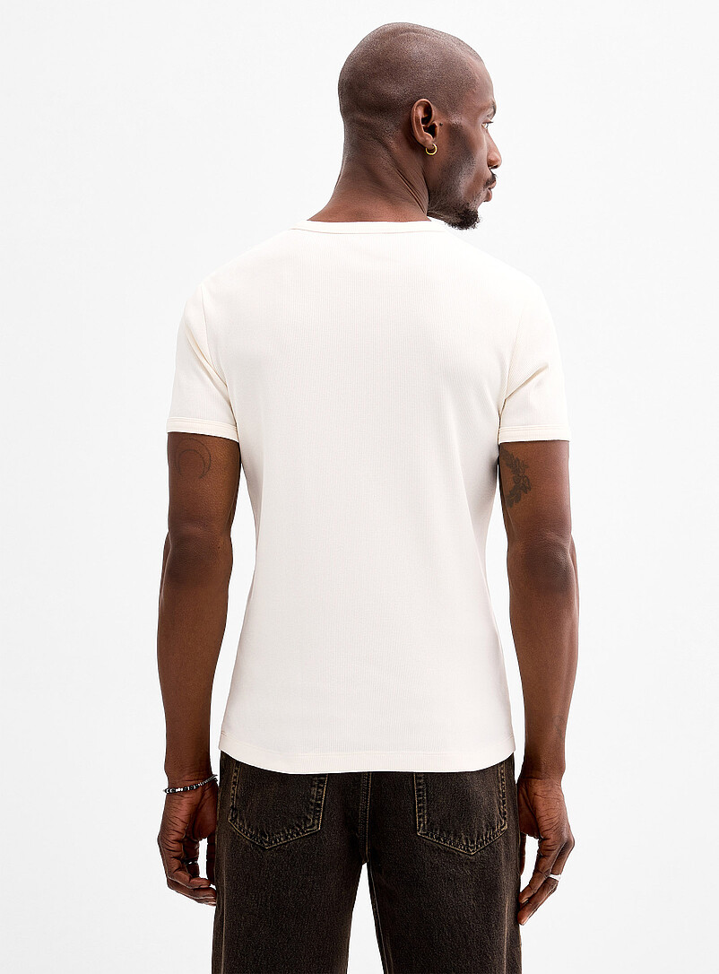 Le 31: Le t-shirt jersey c&ocirc;tel&eacute; <b>Coupe ajust&eacute;e</b> Blanc cass&eacute; pour homme