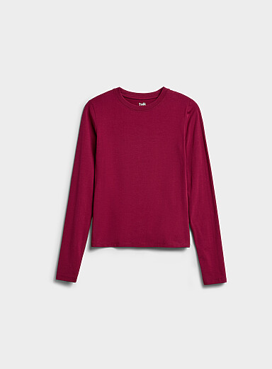 Twik: Le t-shirt tr&egrave;s ajust&eacute; manches longues Rouge framboise - Cerise pour femme