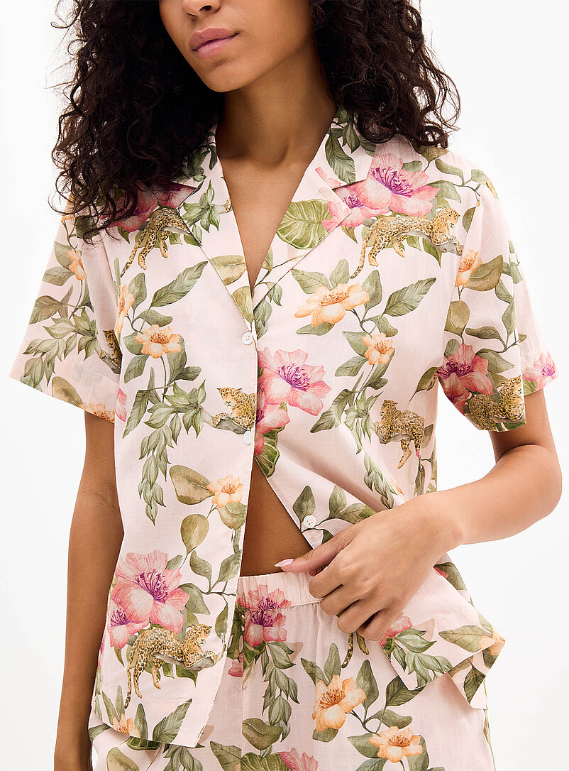 Miiyu: L'ensemble pyjama fluide expression tropicale Vieux rose pour femme
