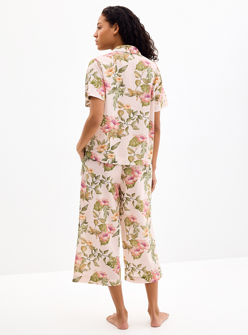 Miiyu: L'ensemble pyjama fluide expression tropicale Vieux rose pour femme