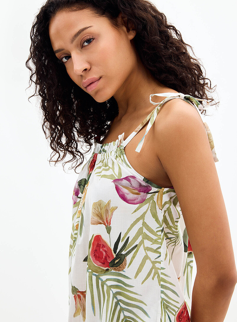 Miiyu: La longue robe de nuit fluide &agrave; motifs Jaune &agrave; motifs pour femme