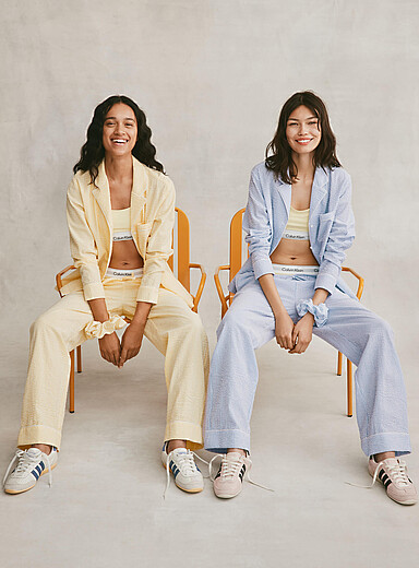 Piped striped seersucker pyjama set