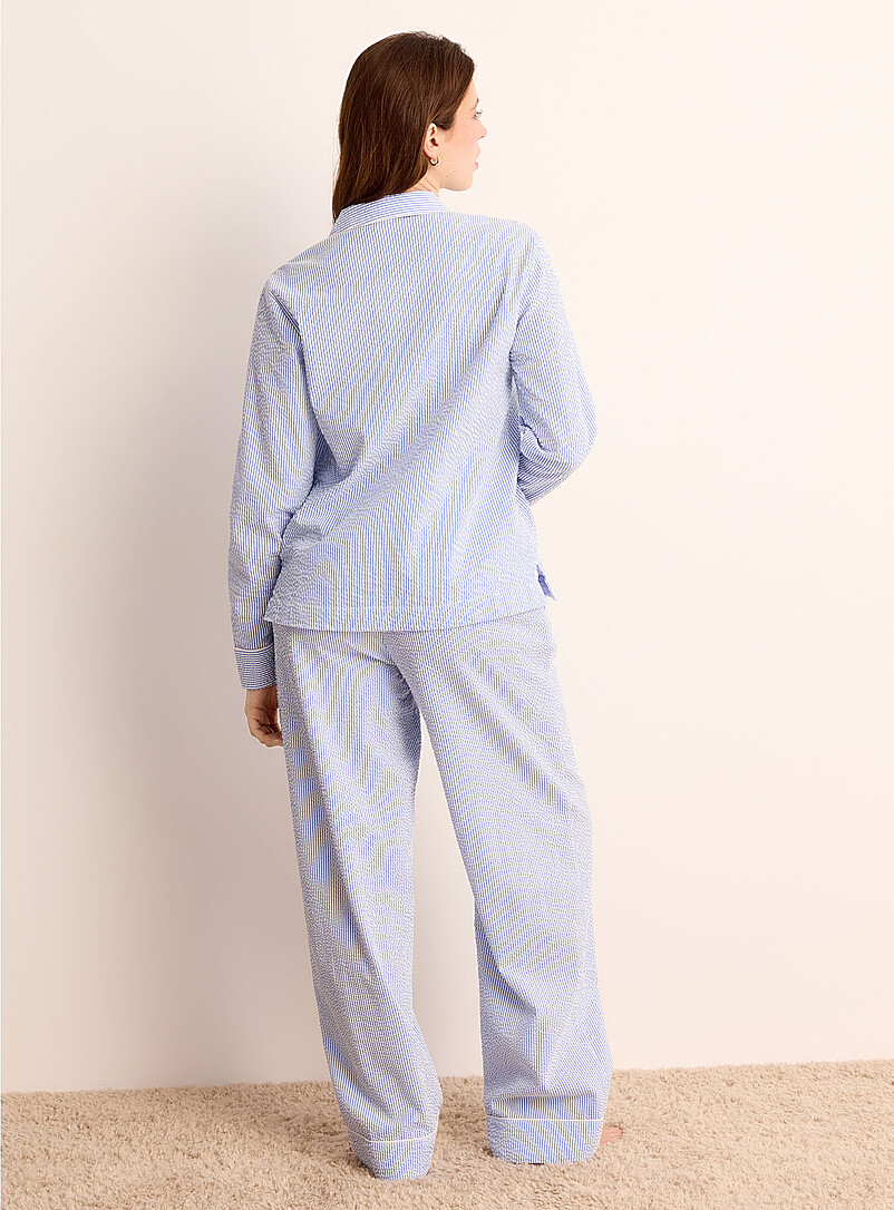 Miiyu: L'ensemble pyjama lis&eacute;r&eacute; seersucker ray&eacute; Bleu &agrave; motifs pour femme
