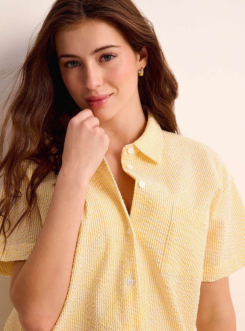 Miiyu: L'ensemble pyjama seersucker ray&eacute; Bleu &agrave; motifs pour femme
