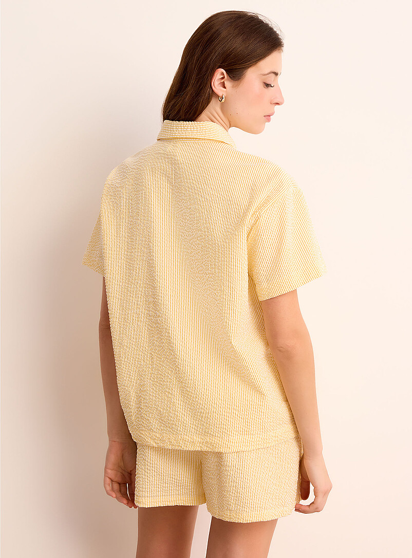 Miiyu: L'ensemble pyjama seersucker ray&eacute; Bleu &agrave; motifs pour femme
