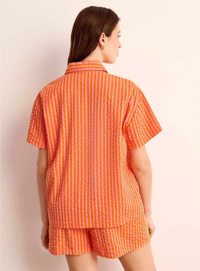Miiyu Patterned Blue Striped seersucker pyjama set for women