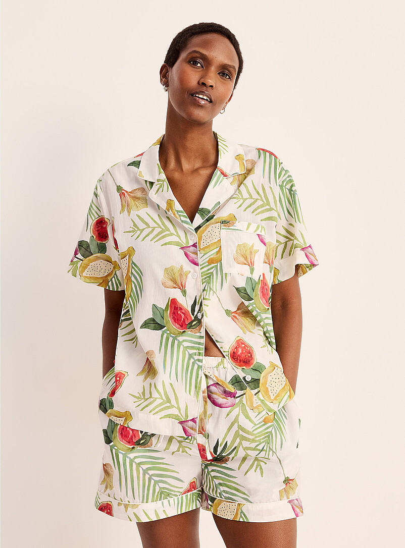 Tropical expression flowy piped pyjama set product image (primary)