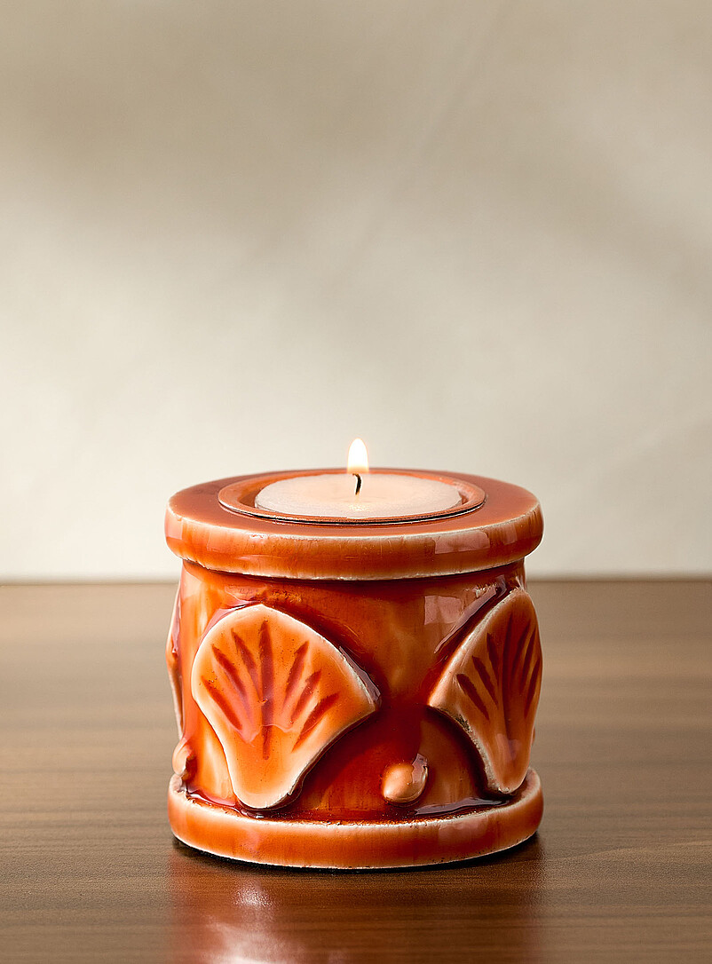 Coral Seashells Orange Tea Light Holder