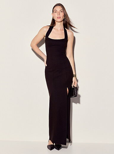 Arti Gogna Chocolate/Espresso Chelsea halter-neck maxi dress for women
