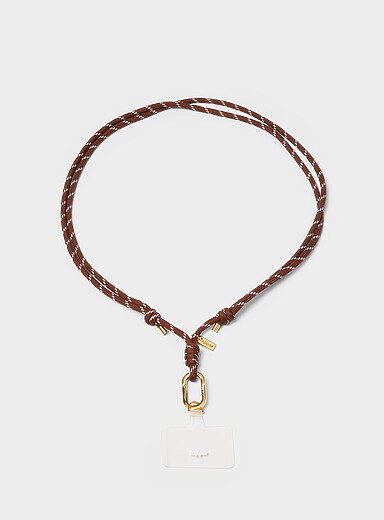 18-carat gold and brown cord phone shoulder strap