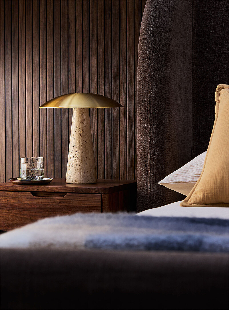 Metal and travertine round table lamp product image (primary)