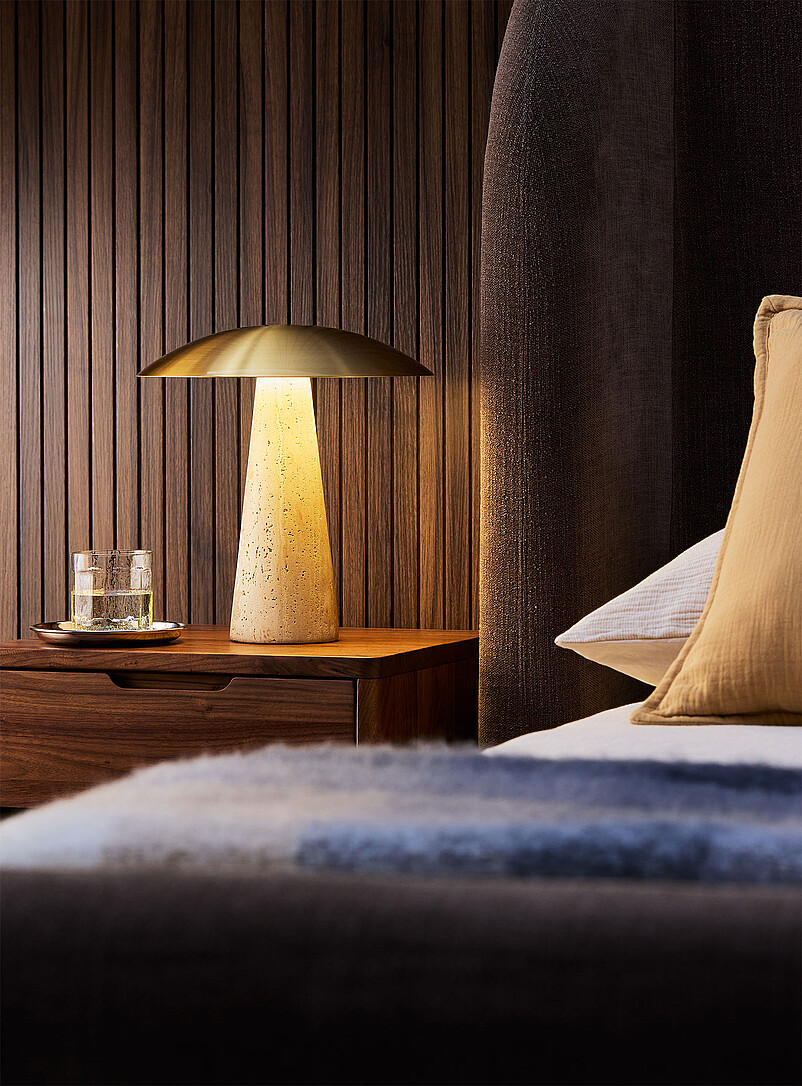 Metal and travertine round table lamp product image 2