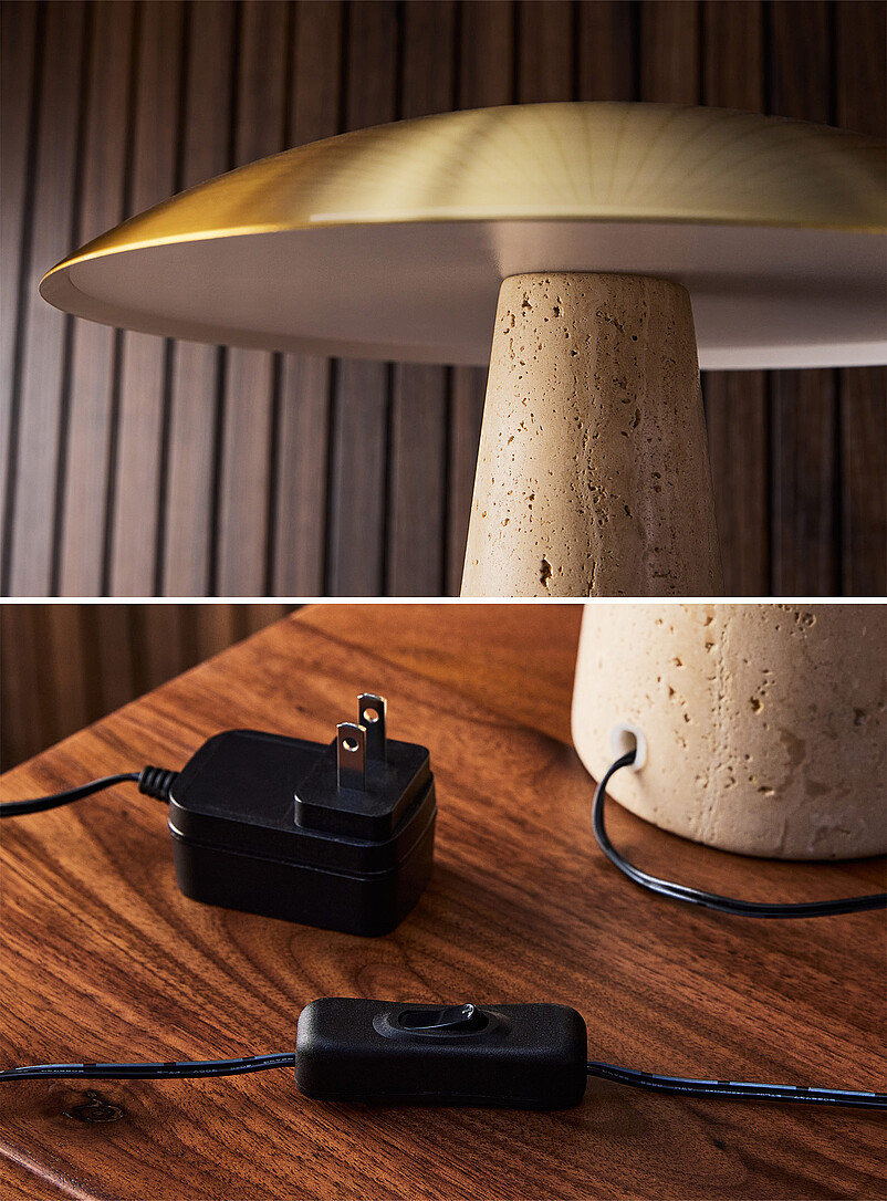 Metal and travertine round table lamp product image 3