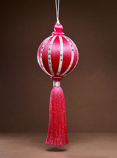 L'ornement boule rayures paillettes et pampille <b>Collection de No&euml;l</b>
