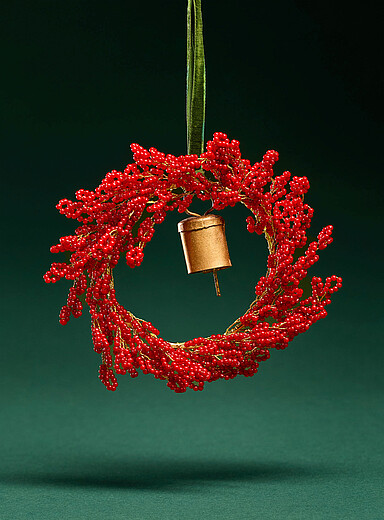 L'ornement couronne billes rouges et cloche <b>Collection de No&euml;l</b>