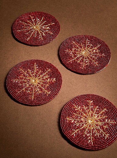 Snowflake beaded coasters Set of 4 <b>Christmas Collection</b>