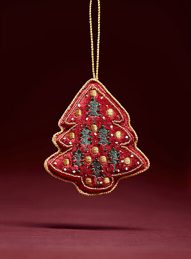 L'ornement sapin velout&eacute; broderies et billes <b>Collection de No&euml;l</b>