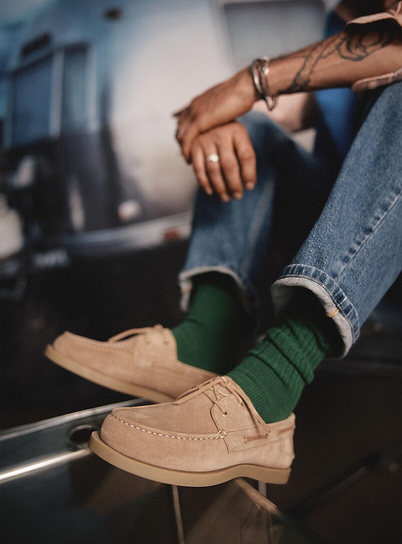 Sand-coloured suede boat shoes product image (primary)
