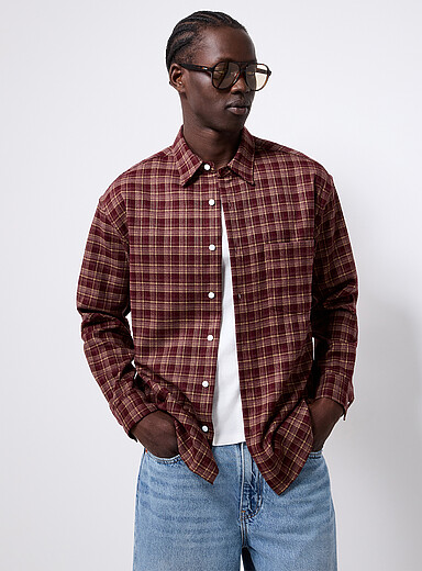 La chamise flanelle carreaux bordeaux <b>Importation de S&eacute;oul</b>