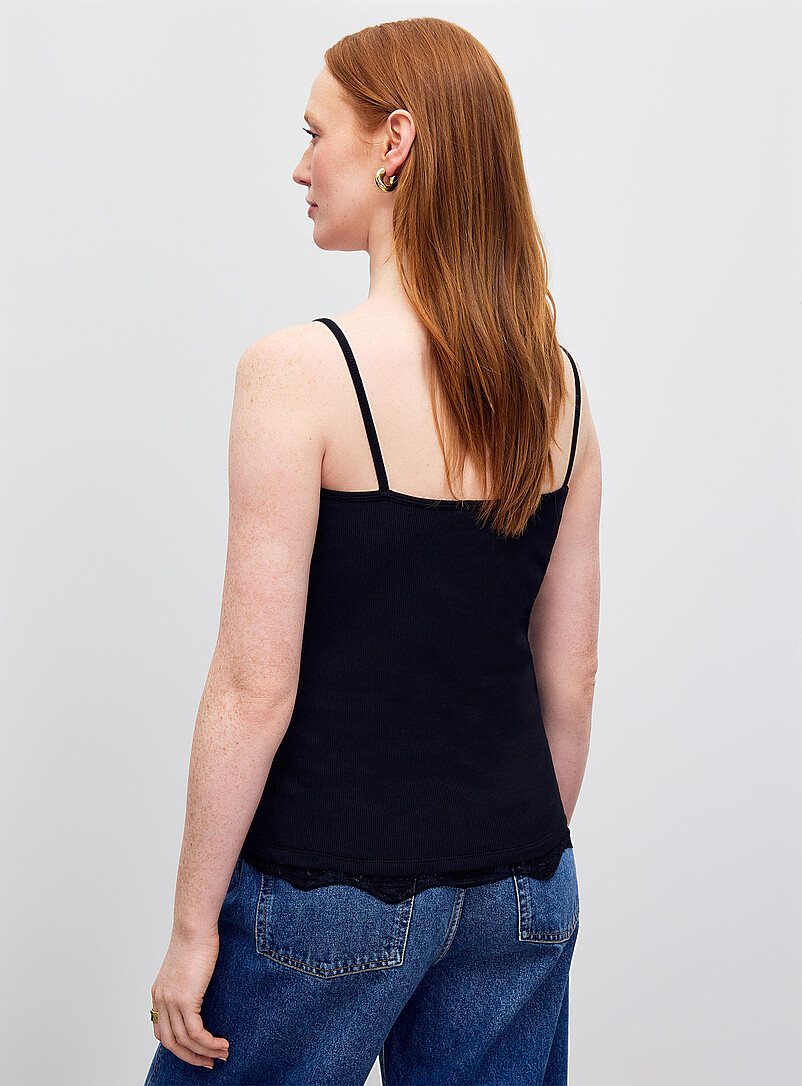 Contemporaine: La camisole c&ocirc;tel&eacute;e bordures dentelle Noir pour femme