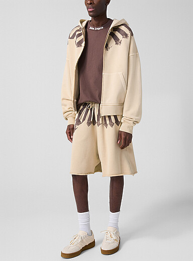 Distressed logo fleece short with roll-up hems