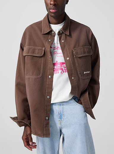 Brown twill overshirt with pockets
