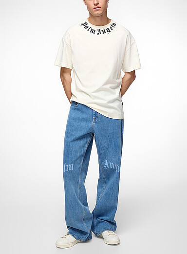 Palm Angels White Oversized neckline logo T-shirt for men