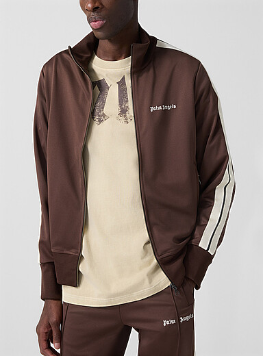 Palm Angels: La veste <i>track</i> bandes lat&eacute;rales Brun &agrave; motifs pour homme