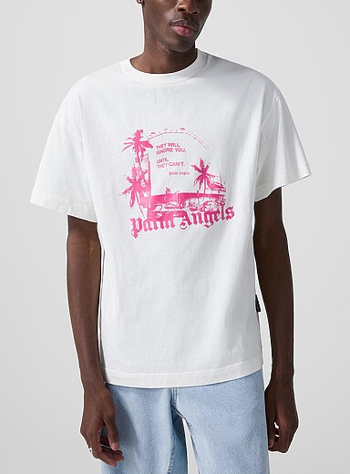 Palm Angels: Le t-shirt imprim&eacute; message et palmier Blanc pour homme