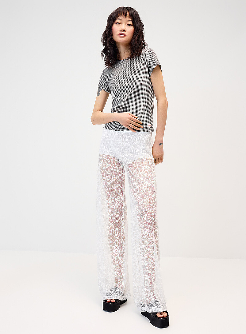 Twik Black Wide-leg lace pants for women