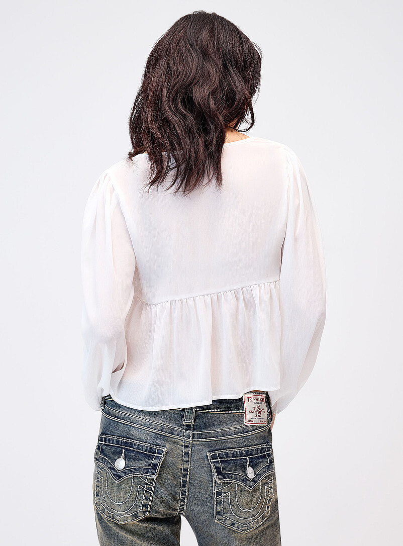 Twik White Accent frills chiffon blouse for women