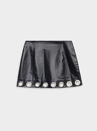 Twik Black Eyelets faux-leather miniskirt for women